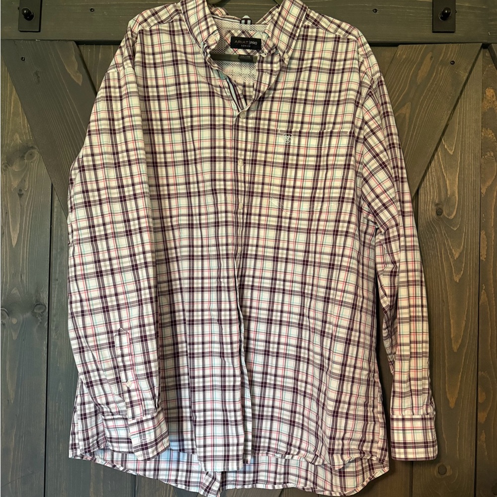 Ariat Men's Casual Plaid Shirt - Purple and White